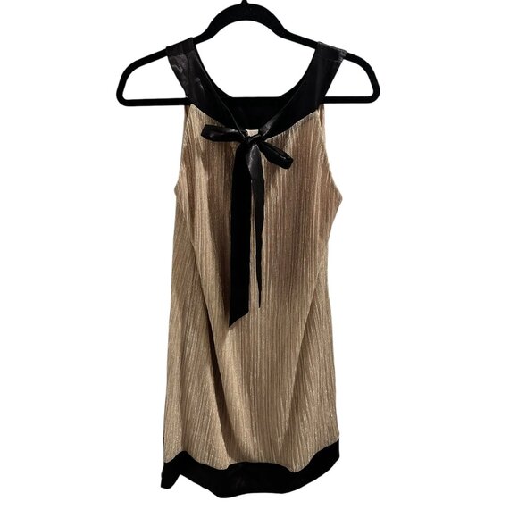 ✌️ 2/$40 ✌️En Focus Petite Metallic Pleated Dress With Black Satin Trim Size 14P - Picture 2 of 8